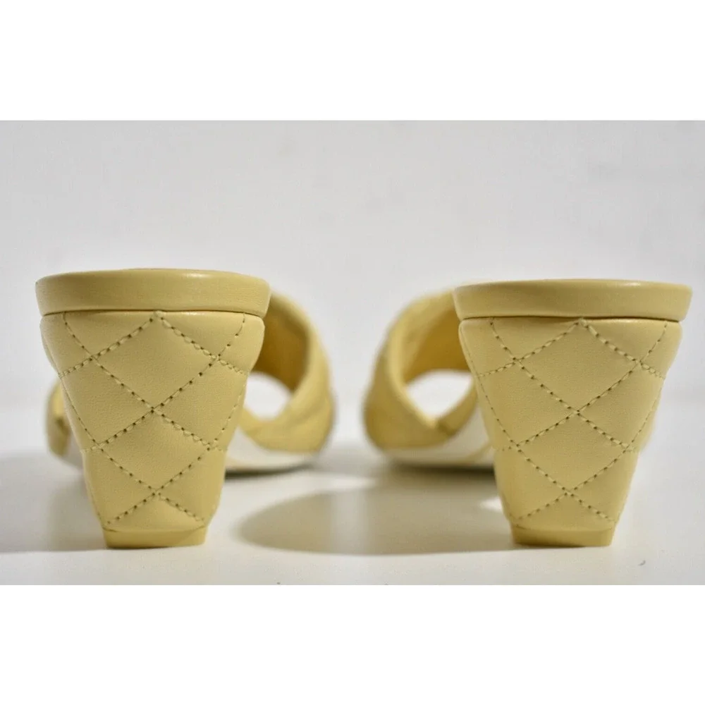 Chanel 22P Yellow Lambskin Quilted CC Gold Logo Cone Heel Mule Slide Sandal 38 - Picture 11 of 12